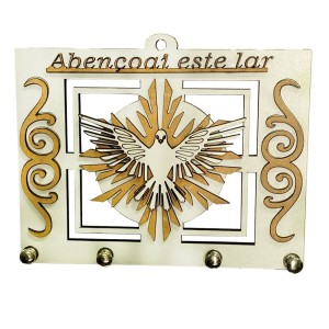 PC380810 - Porta Chaves Divino Espírito Santo MDF Branco - 17x14cm