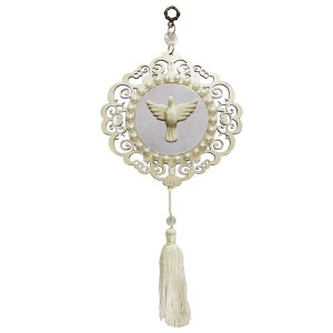 AO4101100 - Adorno Divino Espiríto Santo Espelhado MDF Branco - 28x13cm