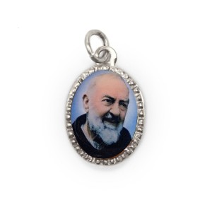 MD103810P10 - Medalha São Padre Pio de Pietrelcina Alumínio Oval Prata c/ 10un. - 2X1,3cm