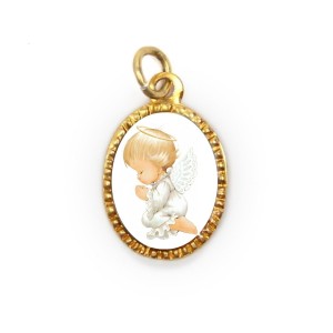 MD090255P6 - Medalha de Alumínio Oval Grande Dourada c/ 6un. Anjo da Guarda - 2X1,3cm