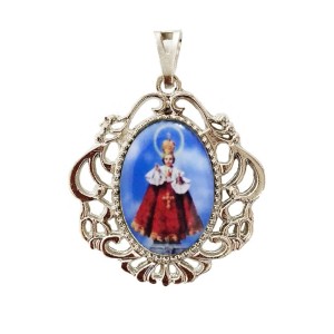 MD129520 - Medalha Menino Jesus de Praga Camafeu Níquel - 5,5x4,2cm