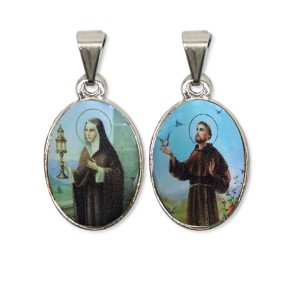 MD126037P2 - Medalha Santa Clara e São Francisco de Assis PX Dupla Níquel c/ 2un. - 3X1,5cm