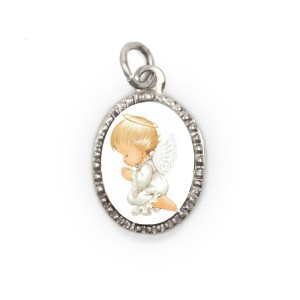 MD090250P6 - Medalha de Alumínio Oval Grande Prata c/ 6un. Anjo da Guarda - 2X1,3cm