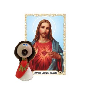 ST16030 - Mini Santinho Sagrado Coração de Jesus Biscuit c/ Oração