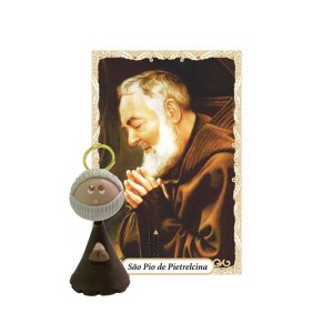 ST16027 - Mini Santinho São Padre Pio de Pietrelcina Biscuit c/ Oração