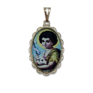 MD128440 - Medalha São João Batista Rendada Níquel - 5x2,5cm