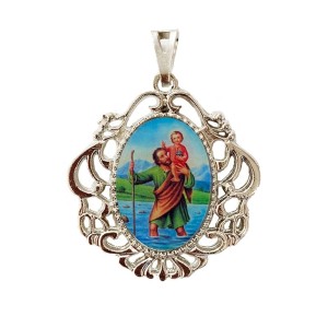 MD129502 - Medalha São Cristóvão Camafeu Níquel - 5,5x4,2cm