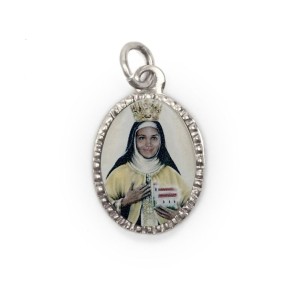 MD103642P10 - Medalha de Alumínio Oval Prata c/ 10un. Santa Efigênia - 2x1,3cm