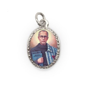 MD103885P10 - Medalha de Alumínio Oval Grande Prata c/ 10un. São Maximiliano Maria Kolbe - 2X1,3cm 
