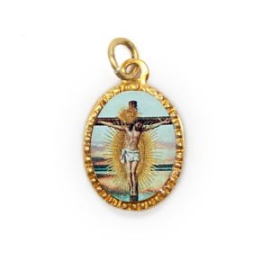 MD103327P10 - Medalha de Alumínio Oval Grande Dourada c/ 10un. Bom Jesus da Lapa - 2x1,3cm