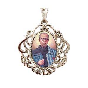 MD129485 - Medalha São Maximiliano Maria Kolbe Camafeu Níquel - 5,5x4,2cm