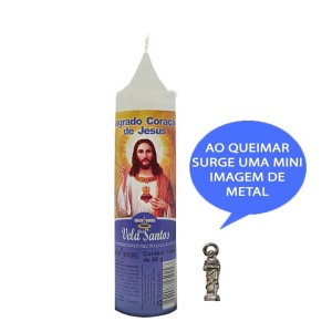 VE155131 - Vela Sagrado Coração de Jesus c/ Santo de Bolso - 14x3cm