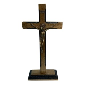 CU760076 - Crucifixo de Mesa São Bento Madeira - 27x13cm (2154)