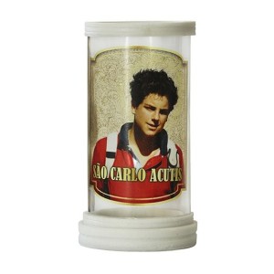 PV158135 - Porta Vela Vidro São Carlo Acutis - 17x9,3cm