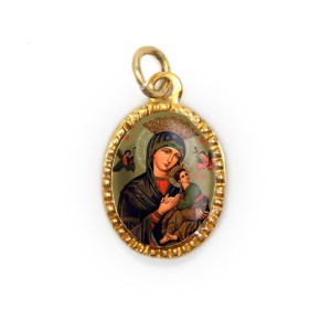 MD103059P10 - Medalha de Alumínio Oval Dourada c/ 10un. N. Sra. Do Perpétuo Socorro - 2X1,3cm