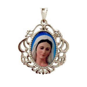 MD129046 - Medalha N. Sra. Rainha da Paz Camafeu Níquel - 5x4,2cm