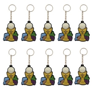CH112001P10 - Chaveiro Primeira Eucaristia Emborrachado c/ 10un. - 11x4,5cm