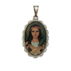 MD128192 - Medalha Santa Filomena Rendada Níquel - 4,2x2,5cm