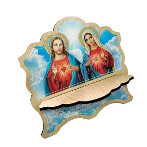 PB76250 - Porta Bíblia Sagrado Coração de Jesus e Maria Madeira MDF - 26x15,5cm