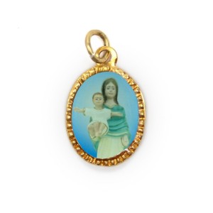 MD103147P10 - Medalha de Alumínio Oval Dourada c/ 10un N. Sra. Do Sorriso - 2x1,3cm