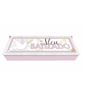 CXM14128 - Caixa Porta Vela Meu Batizado Rosa MDF - 28,5x10,5cm 