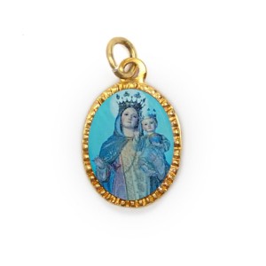 MD103153P10 - Medalha de Alumínio Oval Dourada c/ 10un N. Sra. Das Mercês - 2x1,3cm