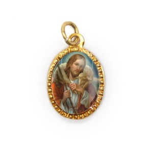 MD103206P10 - Medalha de Alumínio Oval Dourada c/ 10un. Jesus Bom Pastor - 2X1,3cm