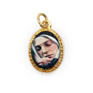 MD103185P10 - Medalhas Alumínio Oval Dourada c/ 10un Santa Bernadette - 2x1,3cm