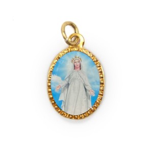 MD103173P10 - Medalha de Alumínio Oval Dourada c/ 10un N. Sra. Do Líbano - 2x1,3cm