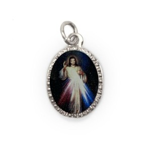 MD103805P10 - Medalha de Alumínio Oval Prata c/ 10un. Jesus Misericordioso - 2x1,3cm