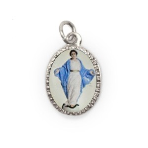 MD103712P10 - Medalha de Alumínio Oval Grande Prata c/ 10un. N. Sra. Do Sorriso - 2X1,3cm 