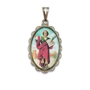 MD128451 - Medalha São Pancrácio Rendada Níquel - 5x2,5cm