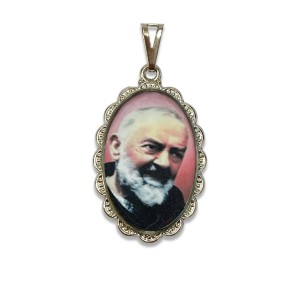 MD128484 - Medalha São Padre Pio de Pietrelcina Rendada Níquel - 4,1x2,6cm