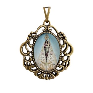 MD129255 - Medalha N. Sra. De Nazaré Camafeu Ouro Velho - 4,5x4cm