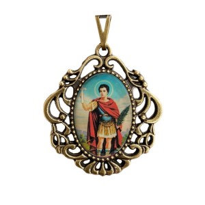 MD129647 - Medalha Santo Expedito Camafeu Ouro Velho - 4,5x4cm