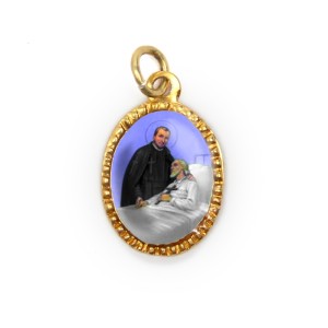 MD103233P10 - Medalha de Alumínio Oval Dourada c/ 10un. São Camilo de Lellis - 2X1,3cm