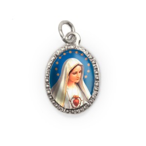 MD103600P10 - Medalha de Alumínio Oval Prata c/ 10un. Imaculado Coração de Maria - 2X1,3cm