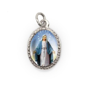 MD520037P10 - Medalha N. Sra. Das Graças Alumínio Oval Prata c/ 10un. - 2X1,3cm