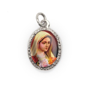 MD103616P10 - Medalha de Alumínio Oval Prata c/ 10un. N. Sra. Rosa Mística - 2X1,3cm