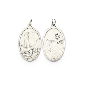MD1190075 - Medalha N. Sra. De Fátima Italiana Oval Prateada - 4,5x2,6cm