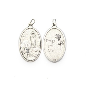MD1190078 - Medalha N. Sra. De Lourdes Italiana Oval Prateada - 4,5x2,6cm