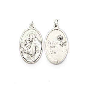 MD1190100 - Medalha Santo Antônio Italiana Oval Prateada - 4,5x2,6cm