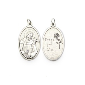 MD1190103 - Medalha São Francisco Italiana Oval Prateada - 4,5x2,6cm