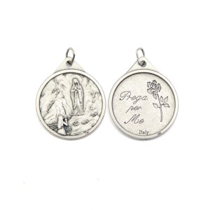 MD1190830 - Medalha N. Sra. De Lourdes Italiana Redonda Prateada - 3,8x3cm
