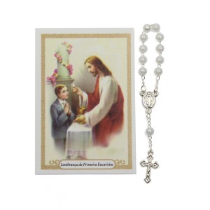 CT112042 - Cartão Lembrança Primeira Eucaristia Menino c/ Dezena - 9,5x6,5cm