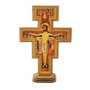 CU810804 - Crucifixo de Mesa São Damião MDF - 22,5x15,5cm