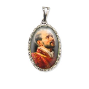 MD128438 - Medalha Santo Inácio de Loyola Rendada Níquel - 5x2,5cm