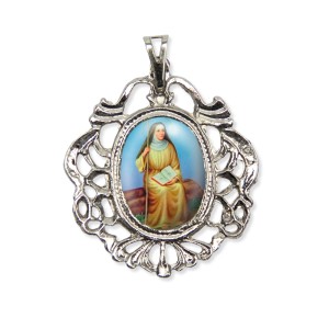 MD129070 - Medalha Santa Mônica Camafeu Níquel - 5x4,2cm