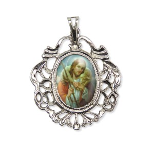 MD129406 - Medalha Jesus Bom Pastor Camafeu Níquel - 5x4,2cm