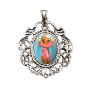 MD129409 - Medalha Menino Jesus Camafeu Níquel - 5x4,2cm